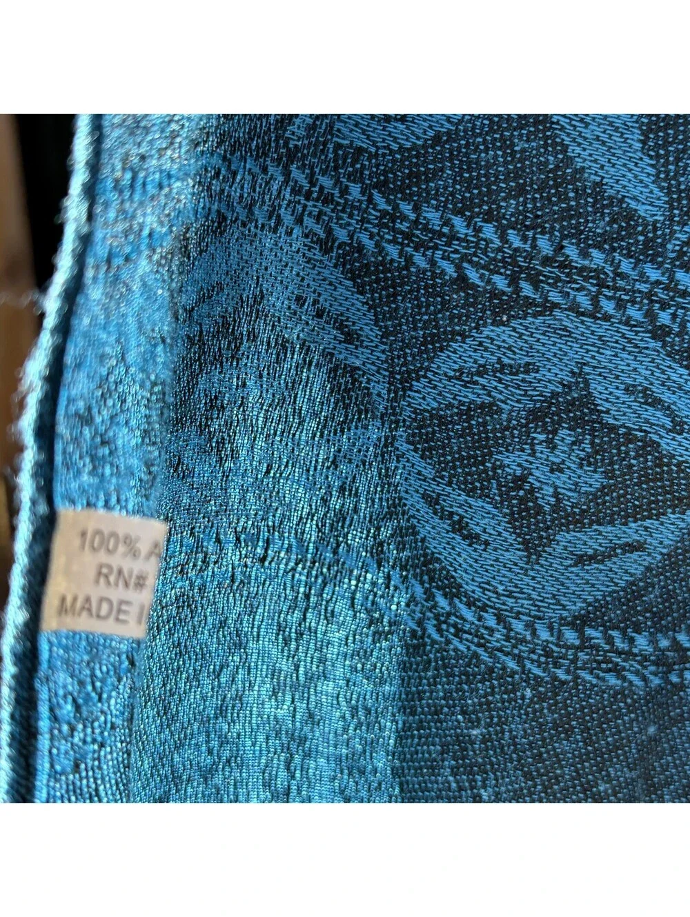 Blue and Black Paisley Pattern Acrylic Scarf with Fringe